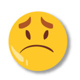 Pieštas nusiminęs geltonas jaustukas.