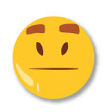 Pieštas geltonas jaustukas neutralia išraiška.