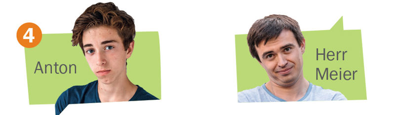 Paveikslėlis, kuriame yra dviejų veikėjų portretinės nuotraukos. Kiekviena nuotrauka yra ant šviesiai žalio kalbos laukelio formos fono, šalia veikėjo yra parašytas jo vardas arba pavardė. Kairėje yra  paauglys Antonas rudais plaukais, kaip ir pirmame dialoge, ir ponas Majeris  – vyras trumpais rudais plaukais. Dialogo numeris keturi.