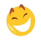 Pieštas plačiai besišypsantis geltonas jaustukas.