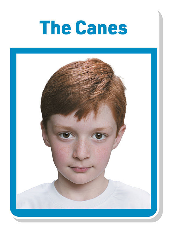 Žaidėjo kortelė, viršuje užrašas "The Cane" apačioje mažo berniuko nuotrauką mėlyname rėmelyje, jis yra su raudonais trumpais plaukais ir rudomis akimis, ant veido matosi strazdanos ir vilki baltą maikutę